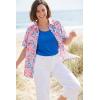 Woman Within Plus Size Relaxed Fit Cotton Camp Shirt(White Multi Stamp)