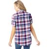 Woman Within Plus Size Short-Sleeve Button-Down Cotton Seersucker Shirt(Red White Blue Plaid)