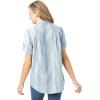Woman Within Plus Size Short-Sleeve Button-Down Cotton Seersucker Shirt(Royal Navy Rainbow Stripe)