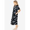 Woman Within Plus Size Short-Sleeve Button-Front Pocket Dress (Petite Available)(Black Graphic Bloom)