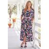 Woman Within Plus Size Short-Sleeve Button-Front Pocket Dress (Petite Available)(Navy Multi Garden)