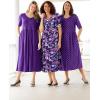 Woman Within Plus Size Short-Sleeve Button-Front Pocket Dress (Petite Available)(Purple Garden)