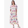 Woman Within Plus Size Short-Sleeve Button-Front Pocket Dress (Petite Available)(White Multi Garden)