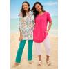 Woman Within Plus Size Short-Sleeve Pintucked Henley Tunic(Raspberry Sorbet)