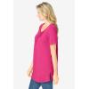 Woman Within Plus Size Short-Sleeve Pintucked Henley Tunic(Raspberry Sorbet)
