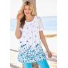 Woman Within Plus Size Short-Sleeve Pintucked Henley Tunic(Seamist Blue Geo Border)