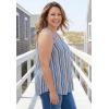 Woman Within Plus Size Sleeveless Pintuck Gauze Shirt(Deep Cobalt Stripe)