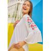 Woman Within Plus Size Three-Quarter Bell Sleeve Tunic(White Petal Embroidery)