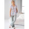 ellos Plus Size A-Line Scoop Neck Ruffle Trim 100% Cotton Cambric Peasant Blouse(Dark Sapphire White Print)