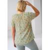 ellos Plus Size A-Line Scoop Neck Ruffle Trim 100% Cotton Cambric Peasant Blouse(Ivory Garden Floral)
