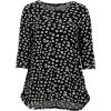 ellos Plus Size Stretch Knit Scoop Neck 3/4 Sleeve Curved Hem Tunic(Black Ivory Floral)