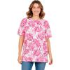 Woman Within Plus Size Perfect Printed Short-Sleeve Boatneck Tunic(Raspberry Palm Leaves)
