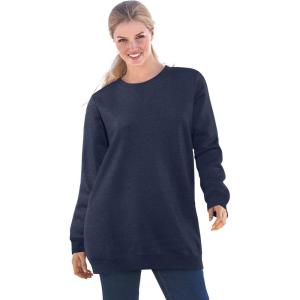 Woman Within Plus Size Crewneck Fleece Sweatshirt(Heather Navy)