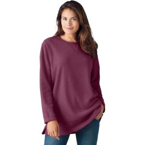Woman Within Plus Size Crewneck Ultra Soft Sherpa Sweatshirt(Deep Claret)
