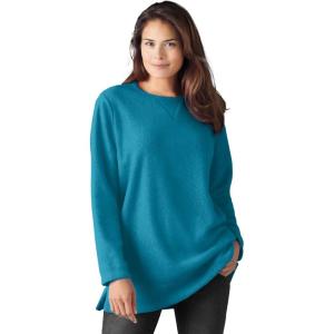 Woman Within Plus Size Crewneck Ultra Soft Sherpa Sweatshirt(Deep Teal)