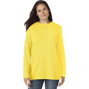 Woman Within Plus Size Long-Sleeve Crewneck Soft Waffle Knit Thermal Shirt(Primrose Yellow)