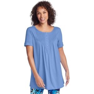 Woman Within Plus Size Short-Sleeve Pintucked Henley Tunic(French Blue)