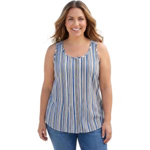 Woman Within Plus Size Sleeveless Pintuck Gauze Shirt(Deep Cobalt Stripe)