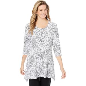 Woman Within Plus Size Swing Hem Tunic(White Palms)