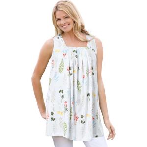 Woman Within Plus Size Swing Square Neck Pocket Tunic(White Multi Floral Toss)