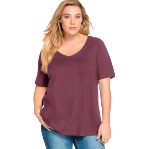 ellos Plus Size Stretch Knit V-Neck Short Sleeve Tunic(Fig)