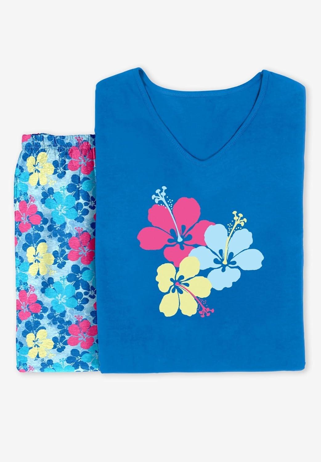 imageDreams amp Co Plus Size 2Piece Capri PJ SetPool Blue Tropical