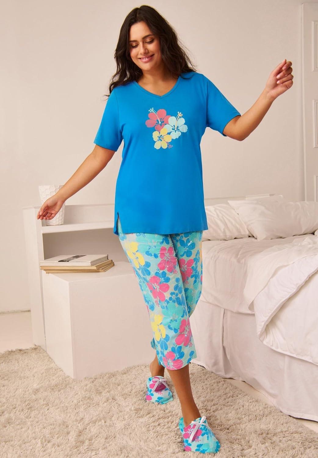 imageDreams amp Co Plus Size 2Piece Capri PJ SetRaspberry Sorbet Paris