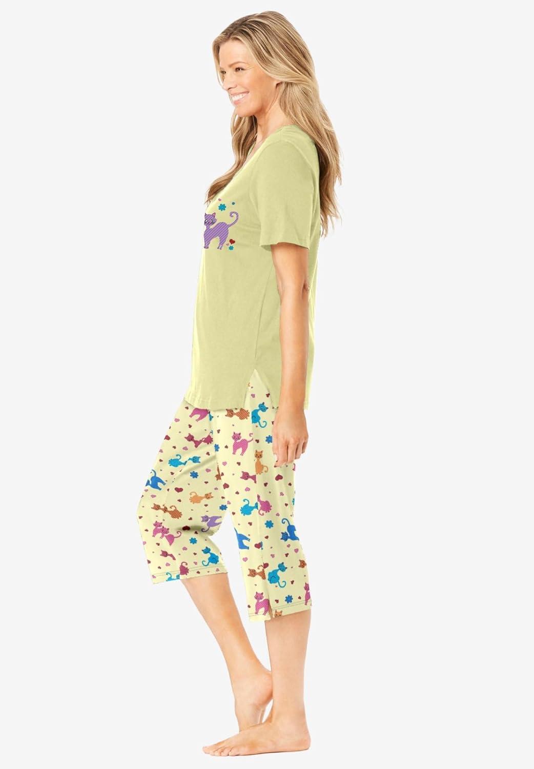 imageDreams amp Co Plus Size 2Piece Capri PJ SetYellow Cats