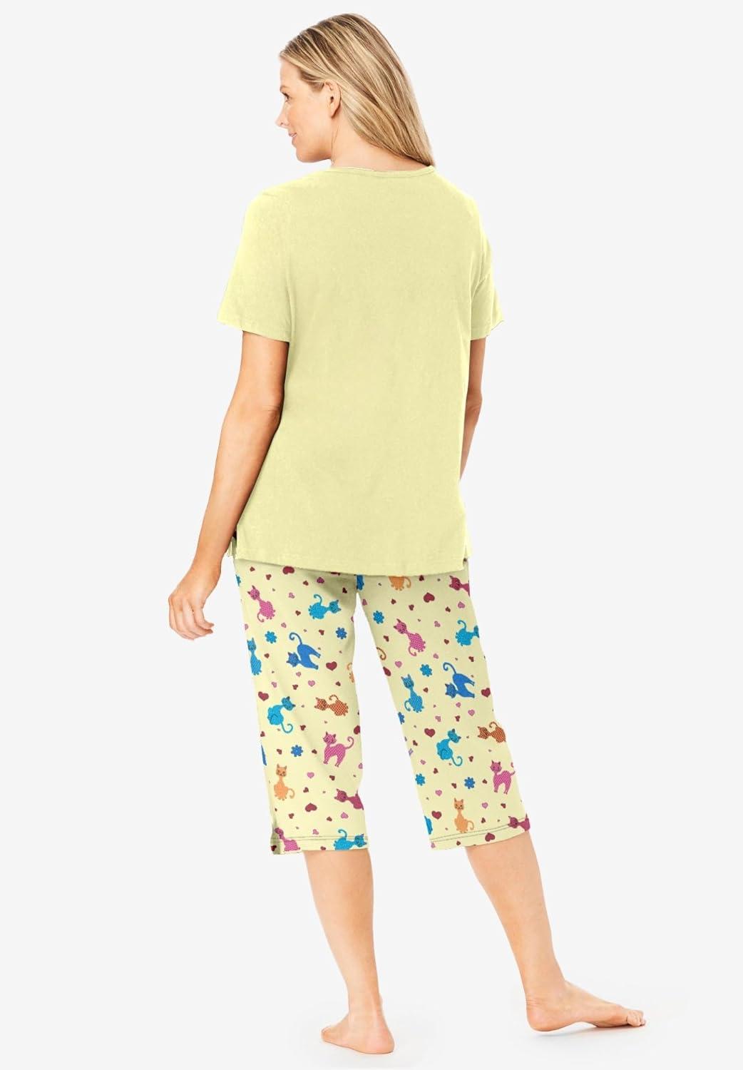 imageDreams amp Co Plus Size 2Piece Capri PJ SetYellow Cats