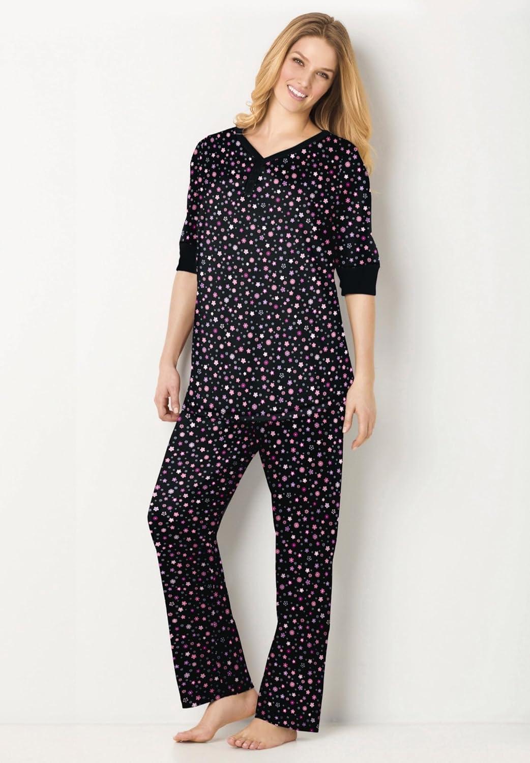 imageDreams amp Co Plus Size Printed Henley PJ SetBlack Multi Floral