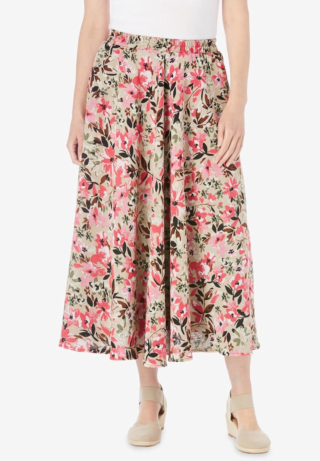 imageWoman Within Plus Size 2in1 Reversible SkirtSweet Coral Watercolor