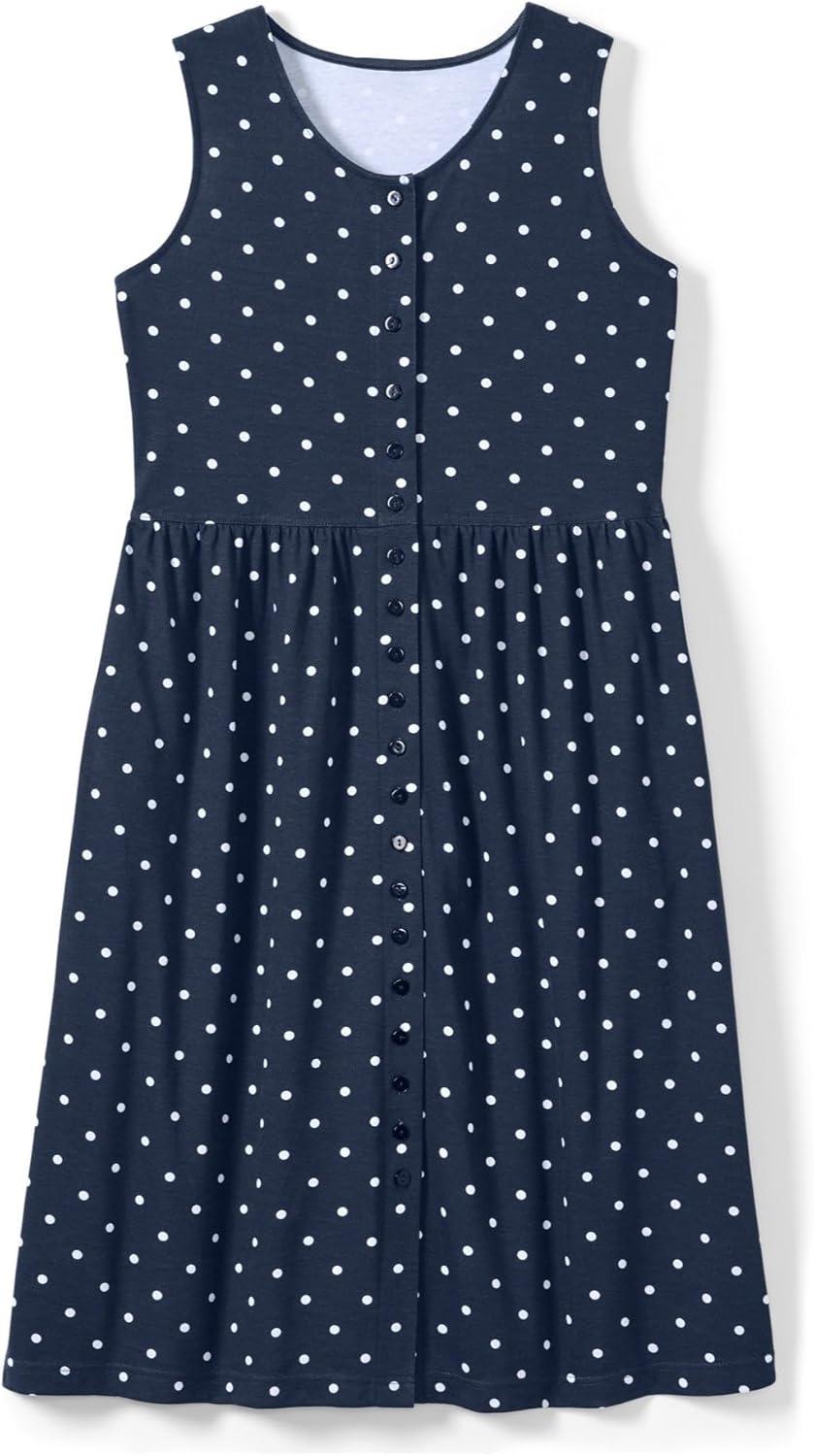 imageWoman Within Plus Size ButtonFront Empire Sleeveless Knit DressNavy Polka Dots