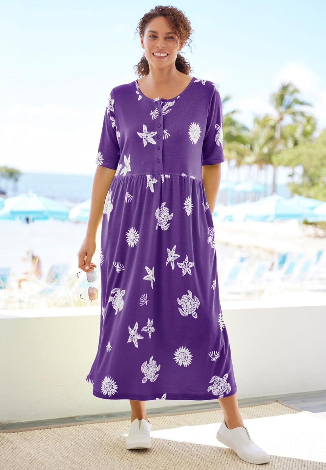 imageWoman Within Plus Size Stamped Empire Waist DressGrass Ocean Stamp
