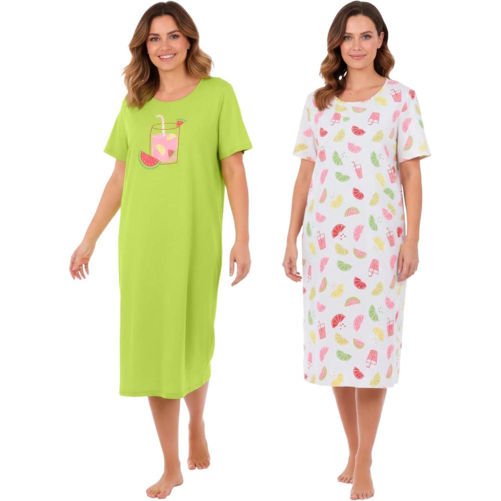 imageDreams amp Co Plus Size 2Pack Long SleepshirtsLime Squeeze