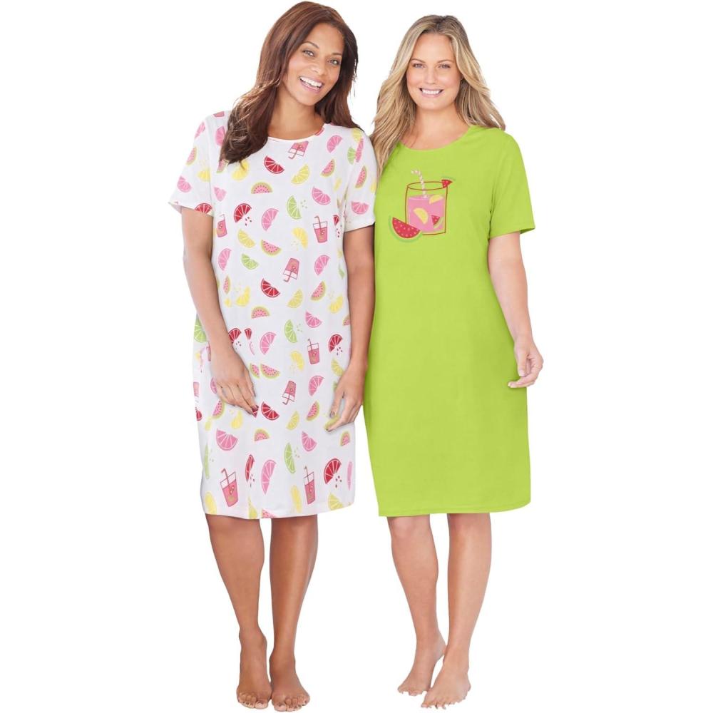imageDreams amp Co Plus Size 2Pack ShortSleeve SleepshirtLime Squeeze