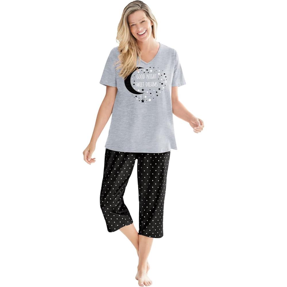 imageDreams amp Co Plus Size 2Piece Capri PJ SetBlack Dot