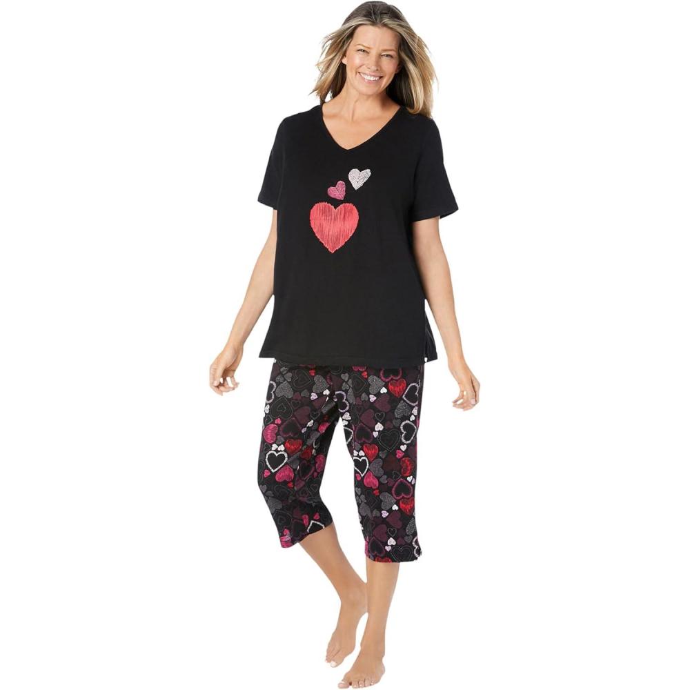 imageDreams amp Co Plus Size 2Piece Capri PJ SetBlack Multi Hearts