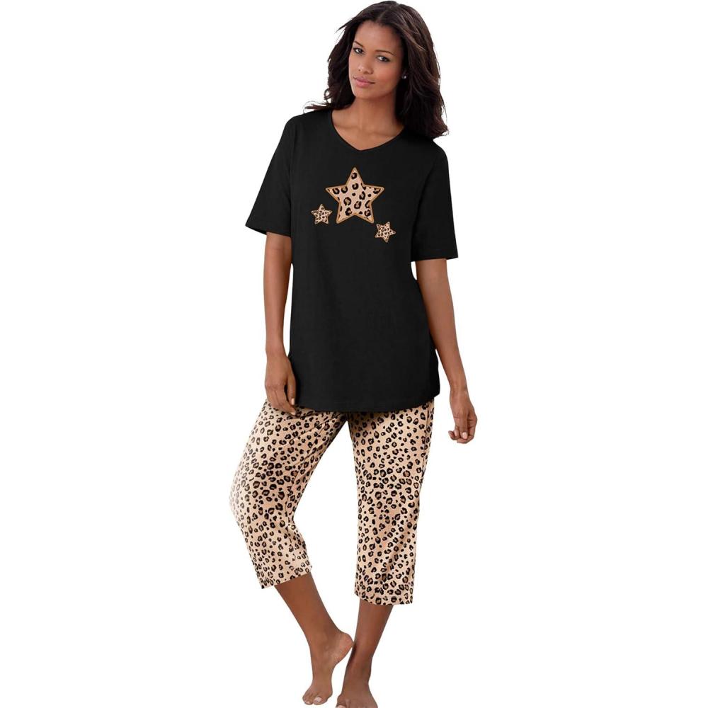 imageDreams amp Co Plus Size 2Piece Capri PJ SetClassic Leopard