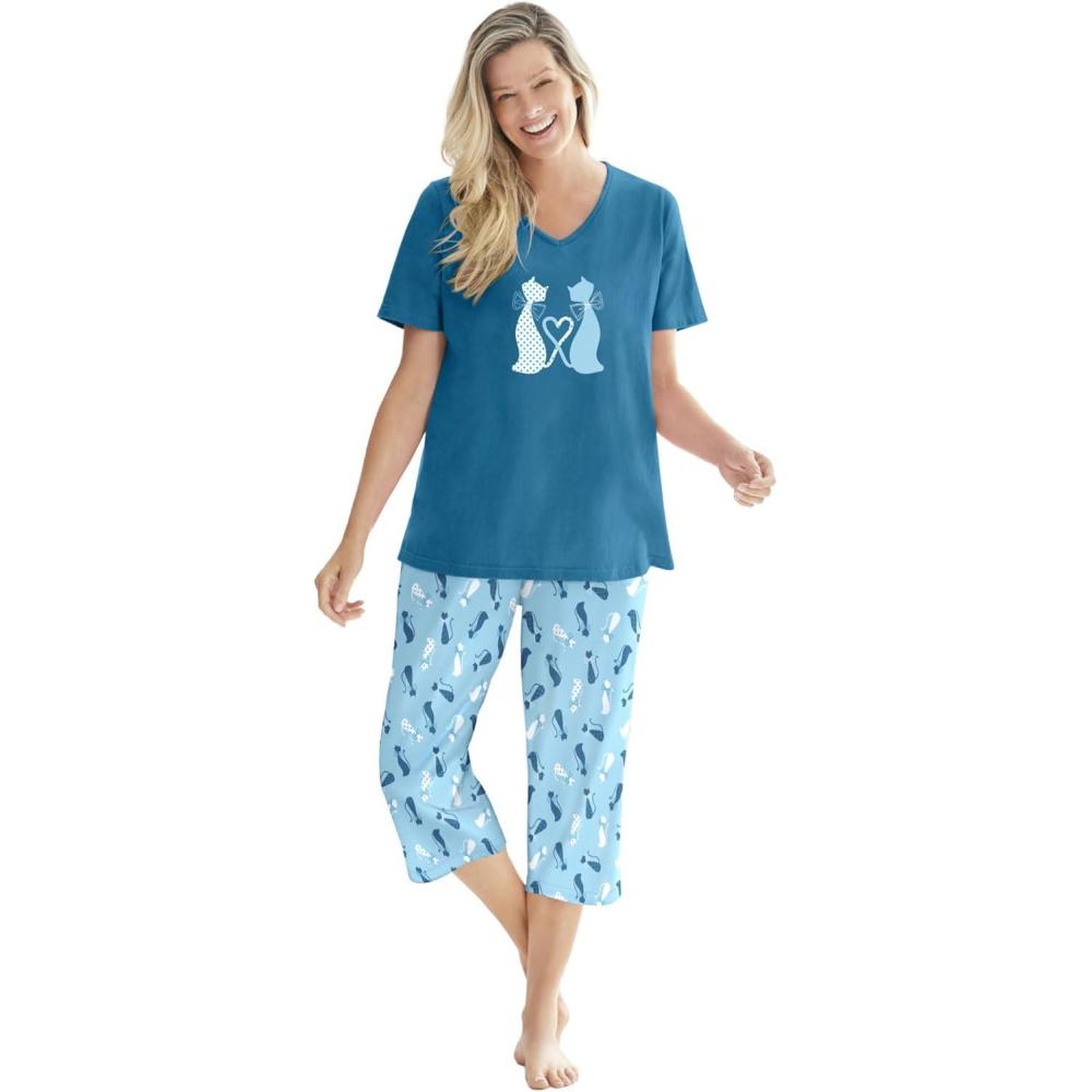 imageDreams amp Co Plus Size 2Piece Capri PJ SetDeep Teal Cat