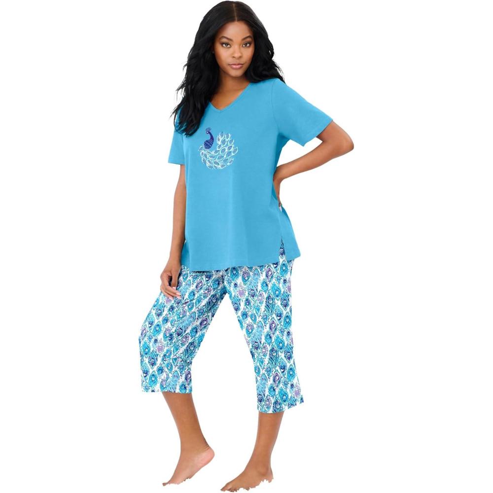 imageDreams amp Co Plus Size 2Piece Capri PJ SetGlass Blue Peacock