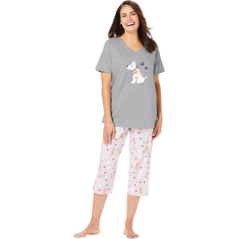 imageDreams amp Co Plus Size 2Piece Capri PJ SetHeather Grey Spring Dog