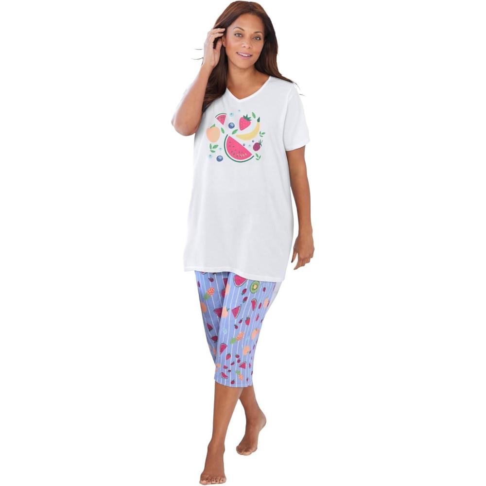 imageDreams amp Co Plus Size 2Piece Capri PJ SetMulti Fruit