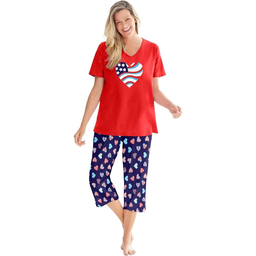 imageDreams amp Co Plus Size 2Piece Capri PJ SetNavy Americana Heart