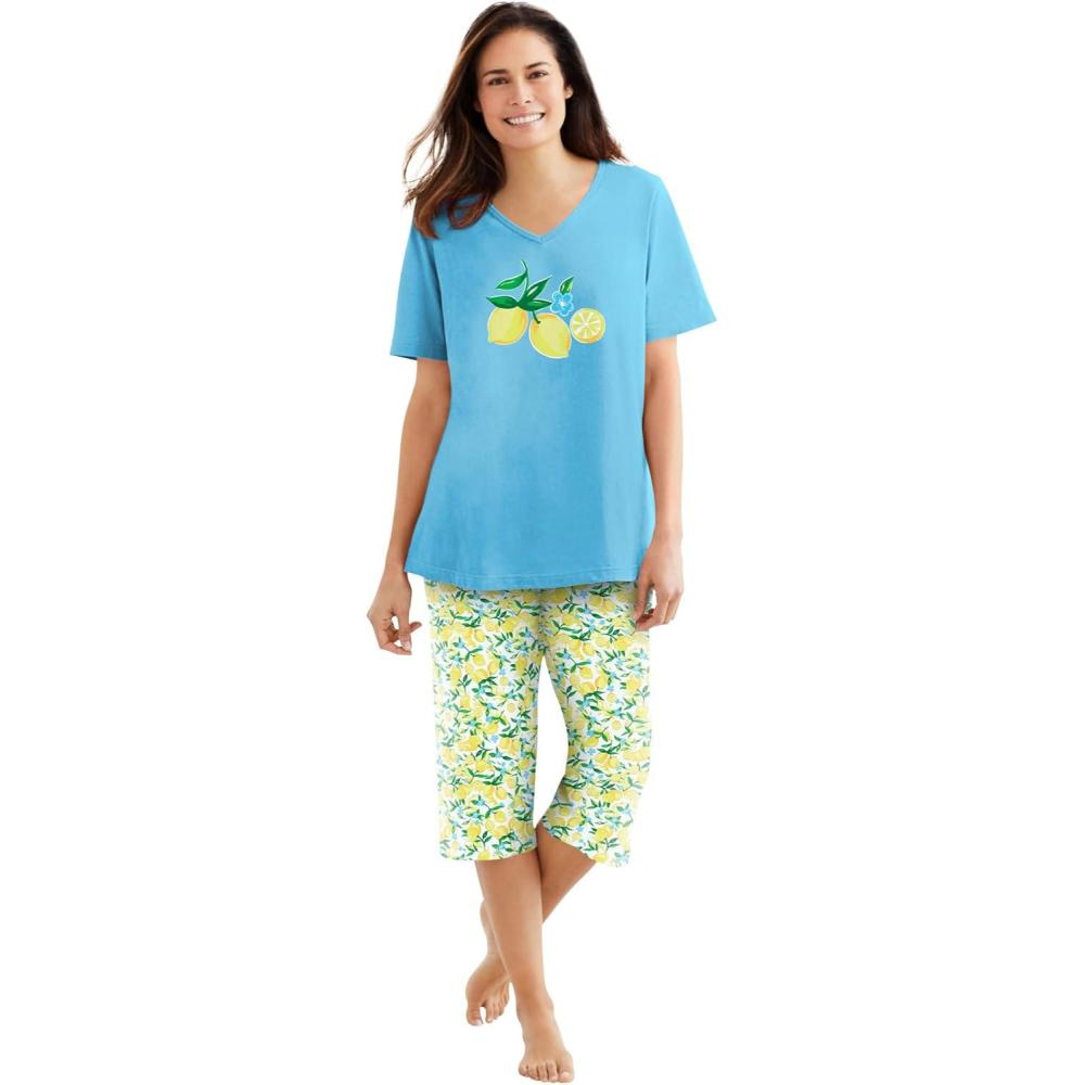 imageDreams amp Co Plus Size 2Piece Capri PJ SetPale Ocean Lemon