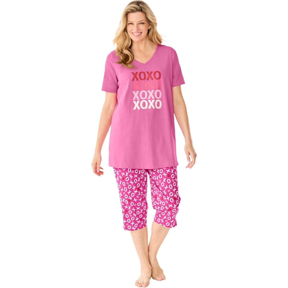 imageDreams amp Co Plus Size 2Piece Capri PJ SetPeony Xoxo