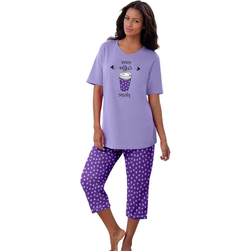 imageDreams amp Co Plus Size 2Piece Capri PJ SetPlum Burst Dot