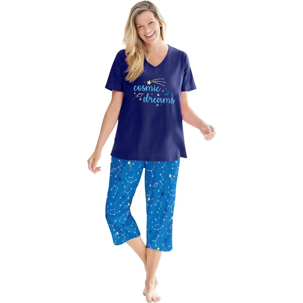 imageDreams amp Co Plus Size 2Piece Capri PJ SetPool Blue Cosmic Dreams
