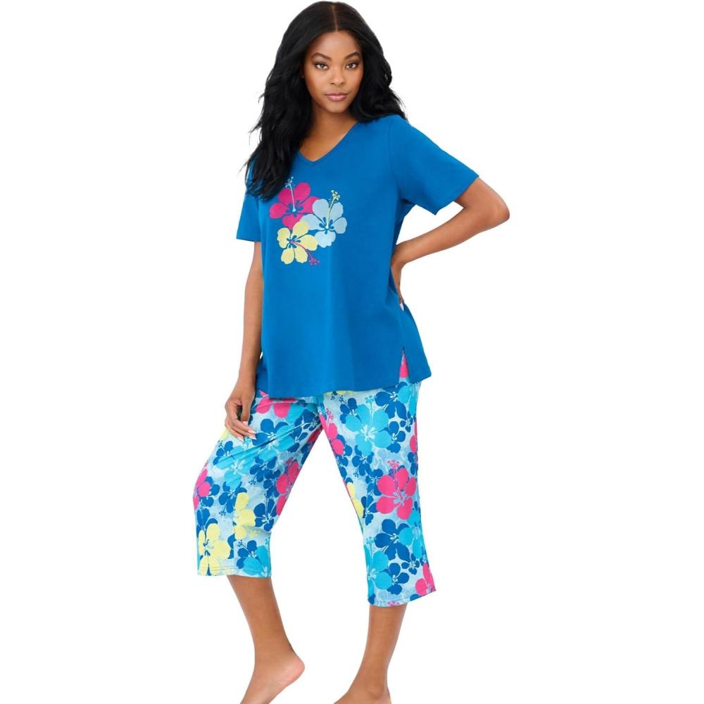 imageDreams amp Co Plus Size 2Piece Capri PJ SetPool Blue Tropical