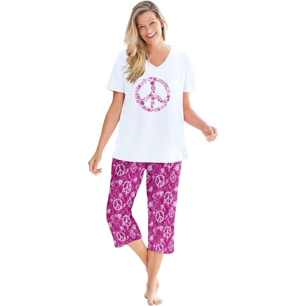 imageDreams amp Co Plus Size 2Piece Capri PJ SetRaspberry Peace Sign