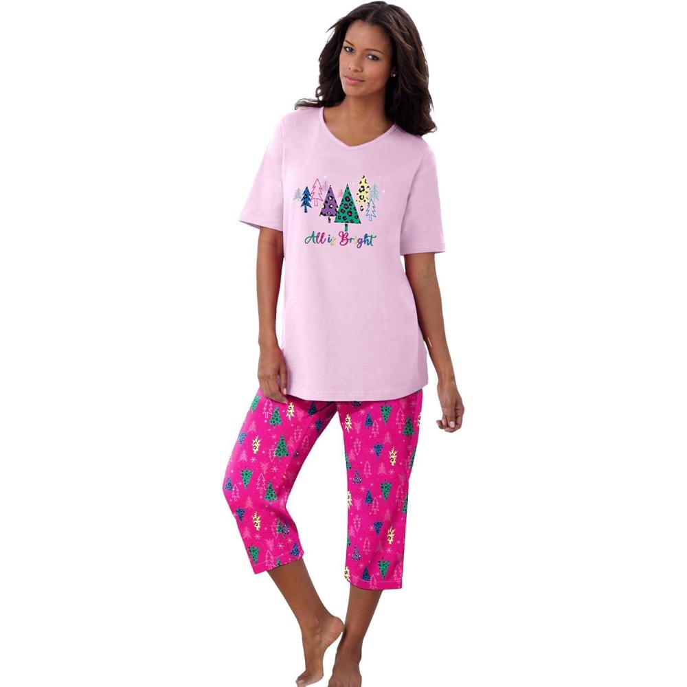 imageDreams amp Co Plus Size 2Piece Capri PJ SetRaspberry Sorbet Animal Tree
